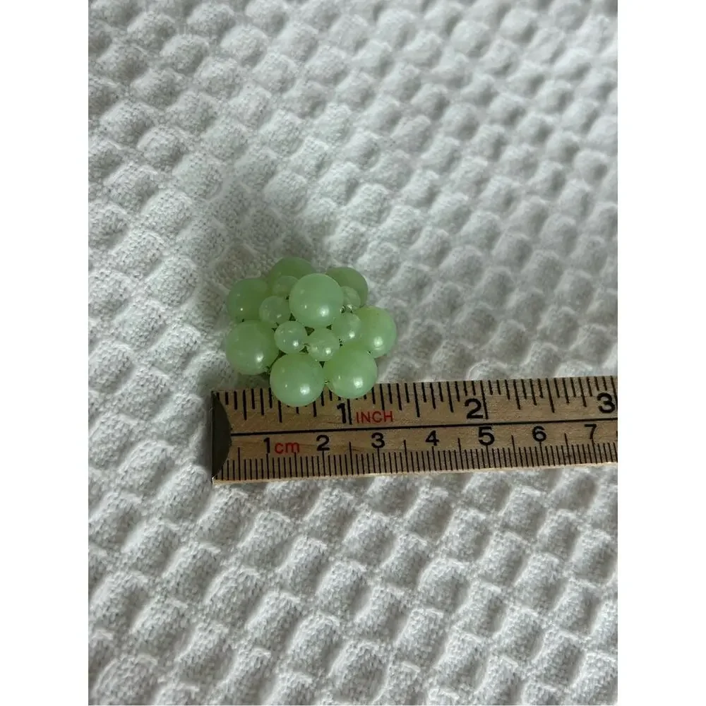 Vintage West Germany Green Glass Bead Cluster Clip On Earrings Grapes